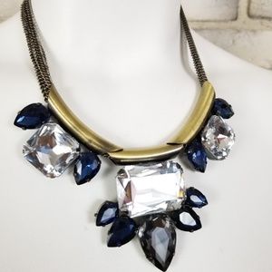 Big Bold Jeweled Necklace Blue Gray Sparkle Stones